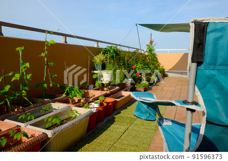 Camping mood on the roof balcony Camping mood on the roof balcony 91596373