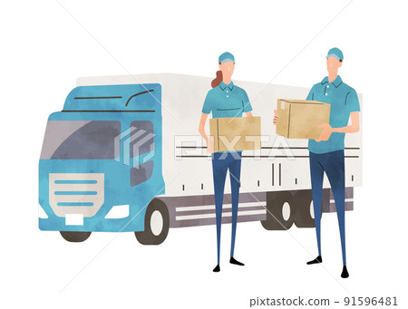 Vector illustration material: Transportation, delivery work, men and women 91596481