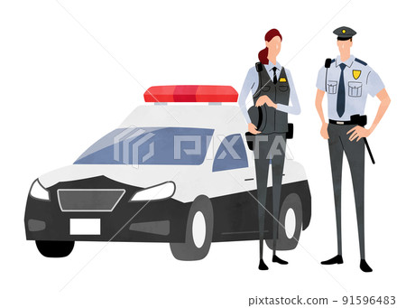 矢量圖素材：警察、警車、男女 91596483