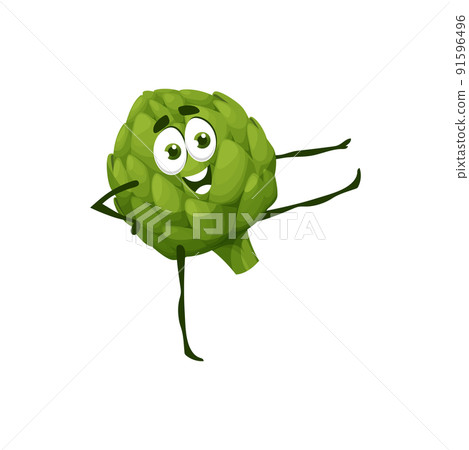 Cartoon artichoke vegetable vector character, veggie food personage. Funny cute artichoke smiling, organic natural food and vitamin veggie on sport or fitness Cartoon artichoke vegetable vector character, veggie food personage. Funny cute artichoke smiling, organic natural food and vitamin veggie on sport or fitness 91596496