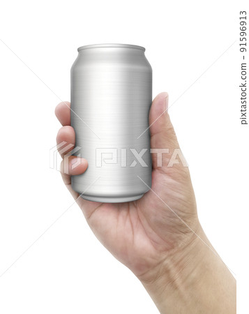 Cans aluminum of on hand isolated on a white background 91596913
