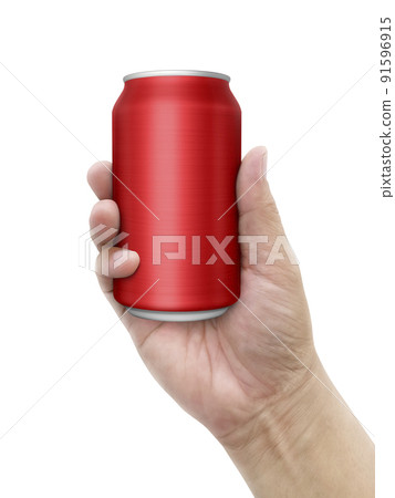 Cans aluminum of on hand isolated on a white background 91596915