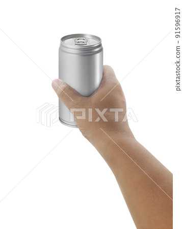 Cans aluminum of on hand isolated on a white background 91596917
