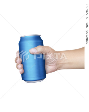 Cans aluminum of on hand isolated on a white background 91596922