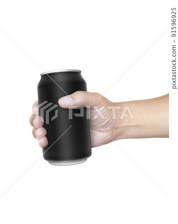 Cans aluminum of on hand isolated on a white background 91596925