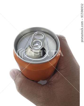 Cans aluminum of on hand isolated on a white background 91596932