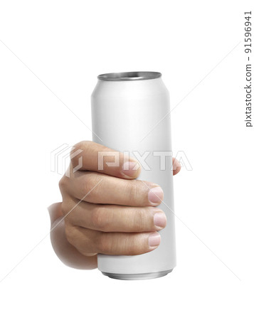 Cans aluminum of on hand isolated on a white background Cans aluminum of on hand isolated on a white background 91596941