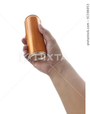 Cans aluminum of on hand isolated on a white background 91596953