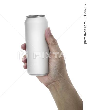 Cans aluminum of on hand isolated on a white background 91596957