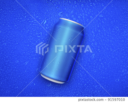 Aluminum cans on water droplets background 91597010