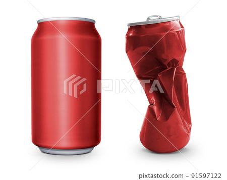 Crumpled empty blank soda and beer can garbage, Crushed junk can can recycle isolated on white background 91597122