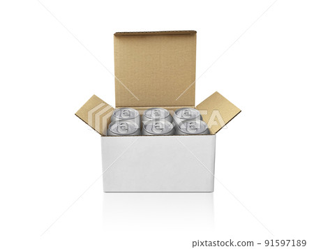 Box with cans isolated on white background 91597189