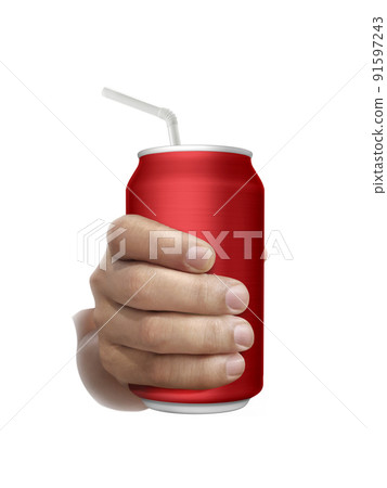 Cans aluminum of on hand isolated on a white background 91597243