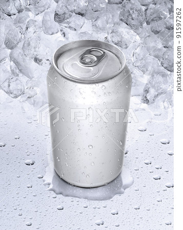 cans on water drops background 91597262