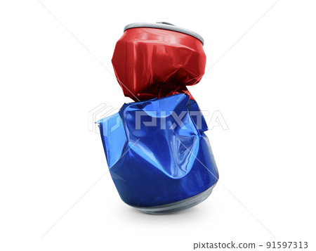 Compressed cans isolated on a white background 91597313
