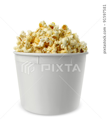 Popcorn in box isolated on white background 91597581