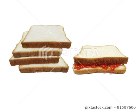 slice of bread with strawberry jam isolated on white 91597600