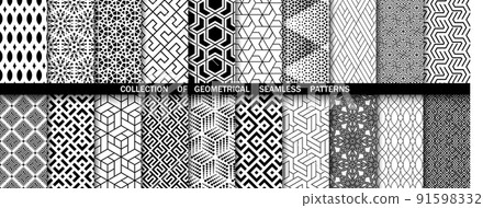 Geometric set of seamless black and white patterns. Simpless vector graphics Geometric set of seamless black and white patterns. Simpless vector graphics 91598332