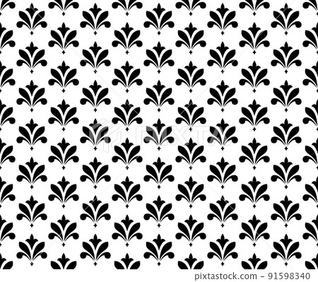 Flower geometric pattern. Seamless vector background. White and black ornament. Ornament for fabric, wallpaper, packaging. Decorative print Flower geometric pattern. Seamless vector background. White and black ornament. Ornament for fabric, wallpaper, packaging. Decorative print 91598340