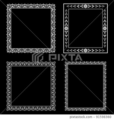 Set of decorative frames Elegant vector element for design in Eastern style, place for text. Floral black and white borders. Lace illustration for invitations and greeting cards. Set of decorative frames Elegant vector element for design in Eastern style, place for text. Floral black and white borders. Lace illustration for invitations and greeting cards. 91598360