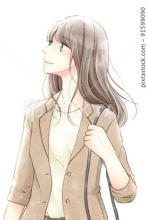 穿夾克的女人垂直 91599090