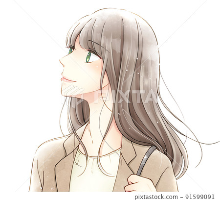 Profile of a woman in a jacket Profile of a woman in a jacket 91599091