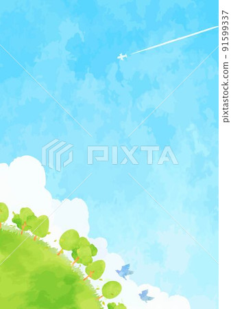 田園詩般的樹木和藍天景觀圖 91599337