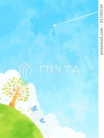 Hand-painted tree and blue sky landscape illustration Hand-painted tree and blue sky landscape illustration 91599339