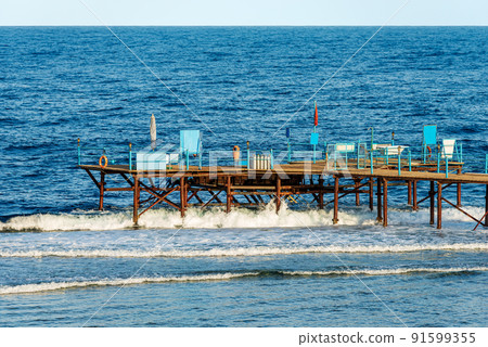 Pier Above the Coral Reef and Seascape of Red Sea - Egypt Africa Pier Above the Coral Reef and Seascape of Red Sea - Egypt Africa 91599355
