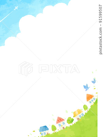 Idyllic hand-painted townscape illustration 91599507