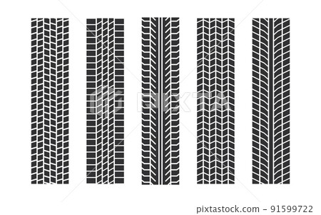 Auto tire tread seamless elements. Car tire patterns, wheel tyre tread track. Tyre print. Set of vector illustrations isolated on white background 91599722