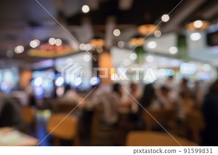 People in restaurant cafe interior with bokeh light blurred customer abstract background 91599831