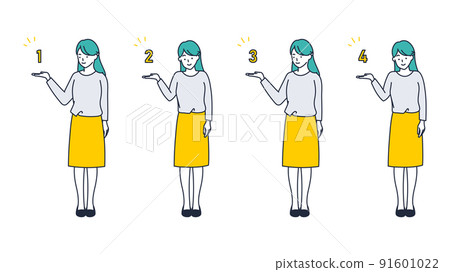 Illustration material of a woman explaining using the numbers of 1234 91601022