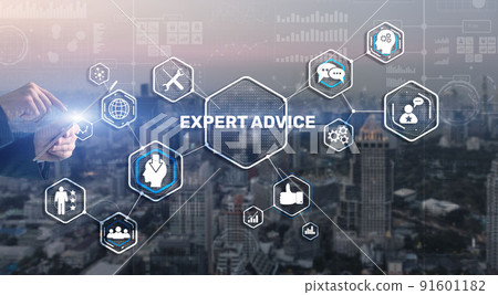 Expert advice. Businessman hand touching inscription on virtual screen Expert advice. Businessman hand touching inscription on virtual screen 91601182