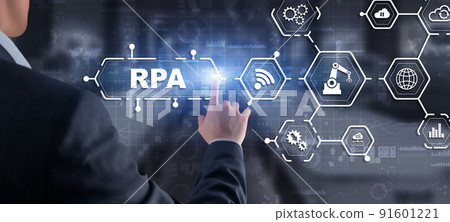 RPA. Robotic process automation concept on virtual screen RPA. Robotic process automation concept on virtual screen 91601221