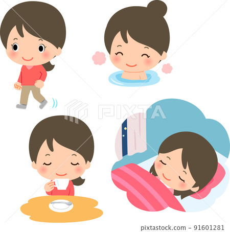 A woman relaxing with exercise and bathing A woman relaxing with exercise and bathing 91601281