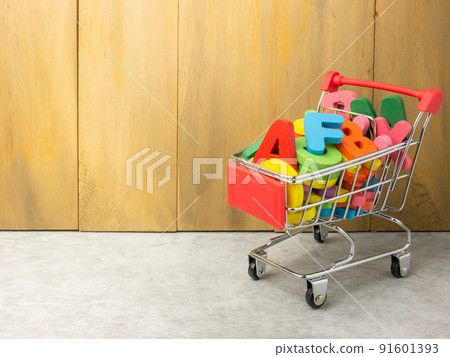 The alphabet multi color in shopping cart for education or marketing concept. The alphabet multi color in shopping cart for education or marketing concept. 91601393
