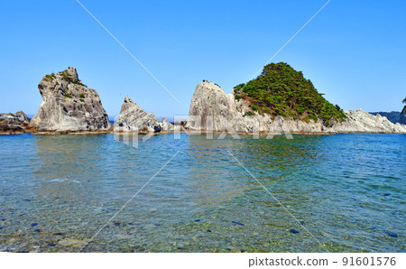 三陸深光國立公園 岩手縣宮古市 宮古淨土浜奧淨土浜俯瞰田代崎半島 91601576