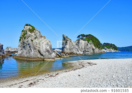 三陸深光國立公園 岩手縣宮古市 宮古淨土浜奧淨土浜俯瞰田代崎半島 91601585