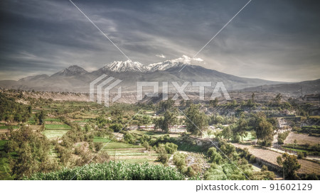 Panoramic view to Chachani mountain and Arequipa city from Yanahuara viewpoint, Arequipa, Peru Panoramic view to Chachani mountain and Arequipa city from Yanahuara viewpoint, Arequipa, Peru 91602129