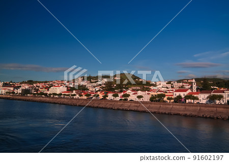 Sea view to Horta marina and city, Faial island, Azores, Portugal 91602197