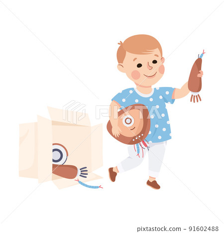 Little Boy with Robot Spare Parts Engineering Smart Technology and Artificial Intelligence Vector Illustration 91602488