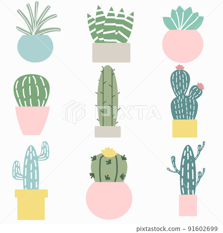 Cute Cactus doodle vector set - Stock Illustration [91602699] - PIXTA