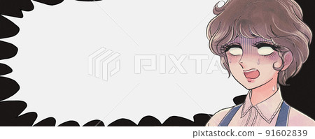 Showa horror cartoon style illustration banner, shouting female clerk 91602839