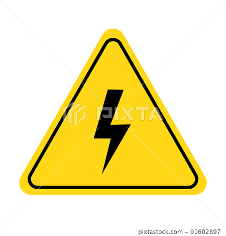 Electric shock danger icon. High voltage shock caution sign with electric lightning. Warning, danger, yellow triangle sign Electric shock danger icon. High voltage shock caution sign with electric lightning. Warning, danger, yellow triangle sign 91602897