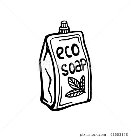 packaging with liquid soap. Doodle style packaging with liquid soap. Doodle style 91603158
