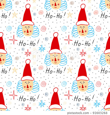 Festive Christmas pattern with santa claus and stars. vector illustration  91603268
