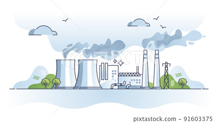 Energy generation plant example with atomic station model outline concept 91603375