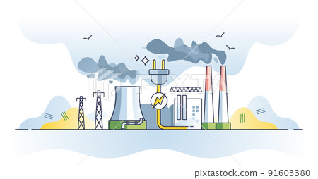 Generating power and electricity production with energy plant outline concept Generating power and electricity production with energy plant outline concept 91603380