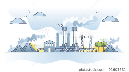Geothermal energy plant as green and renewable electricity outline concept 91603381